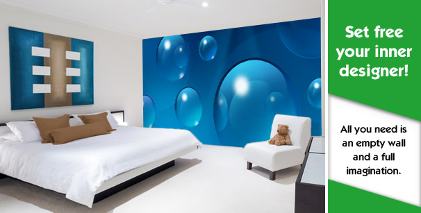 Home bedroom with custom printed wallpaper stylized bubbles theme